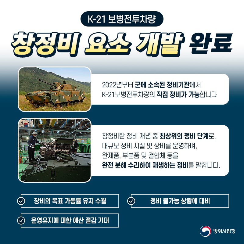 k-21 보병전투차량 창정비 요소개발 완료